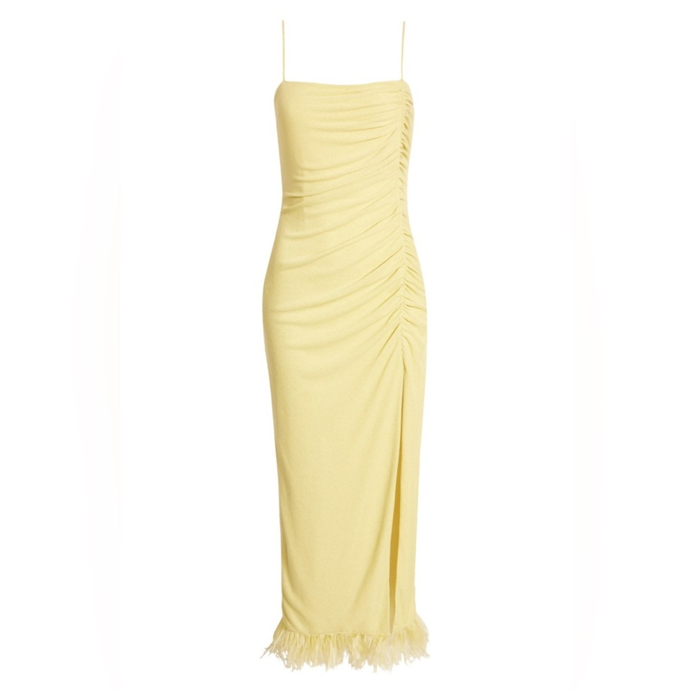 SAYLOR Gardenia Ruched Metallic Dress in Pear Yellow Size Large